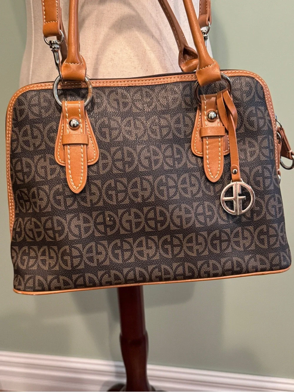 Giani Bernini Monogram Block Signature Dome Satchel Crossbody Bag Purse CLEAN